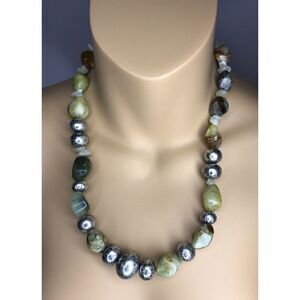Coldwater Creek NEW Natural Stone and Silvertone Treasure Bead Necklace